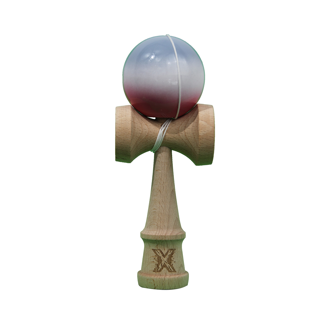 Kendama X Originala Super Sticky Berbis – Jucarie Interactiva din Lemn, 18 cm, Joc de Indemanare pentru Copii si Adulti, Model Roz-Alb-Gri in Degrade