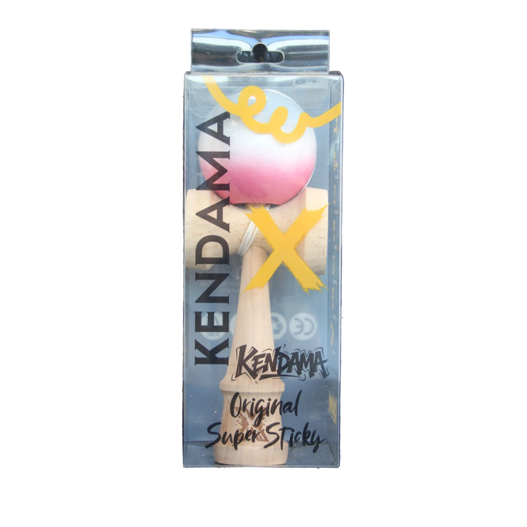 Kendama X Originala Super Sticky Berbis – Jucarie Interactiva din Lemn, 18 cm, Joc de Indemanare pentru Copii si Adulti, Model Roz-Alb-Gri in Degrade
