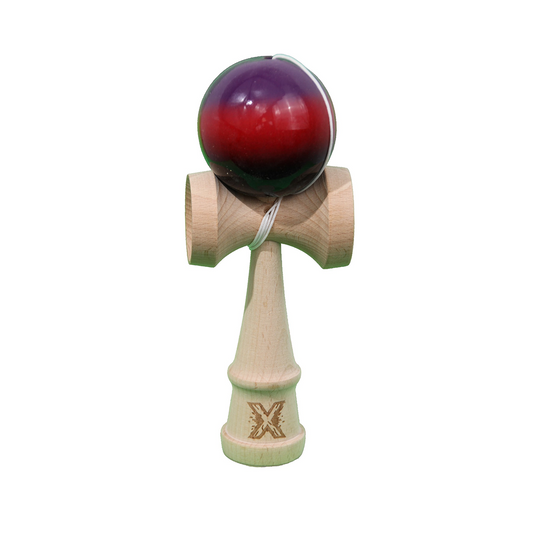 Kendama X Originala Super Sticky Berbis – Jucarie Interactiva din Lemn, 18 cm, Joc de Indemanare pentru Copii si Adulti, Model Mov-Rosu-Negru in Degrade