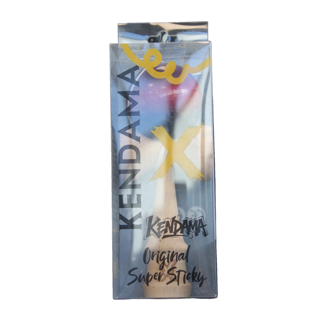 Kendama X Originala Super Sticky Berbis – Jucarie Interactiva din Lemn, 18 cm, Joc de Indemanare pentru Copii si Adulti, Model Mov-Rosu-Negru in Degrade