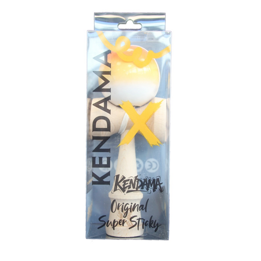 Kendama X Originala Super Sticky Berbis – Jucarie Interactiva din Lemn, 18 cm, Joc de Indemanare pentru Copii si Adulti, Model Portocaliu-Galben-Alb in Degrade
