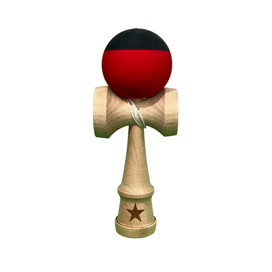Kendama X Originala Berbis – Jucarie Interactiva profesionala din Lemn, 18 cm, Joc de Indemanare pentru Copii si Adulti, Model Bicolor Negru-Rosu