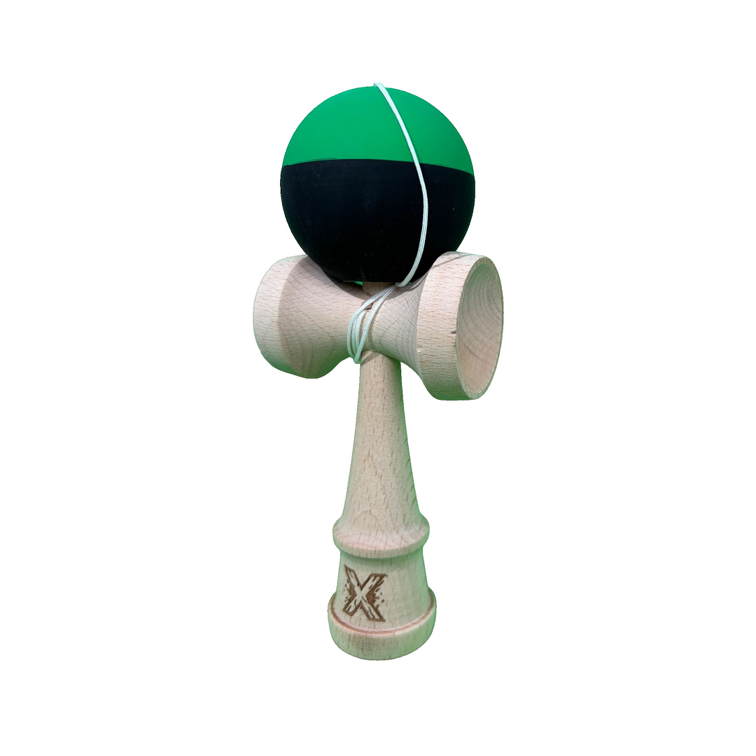 Kendama X Originala Berbis – Jucarie Interactiva din Lemn, 18 cm, Joc de Indemanare pentru Copii si Adulti, Model Bicolor Verde-Negru