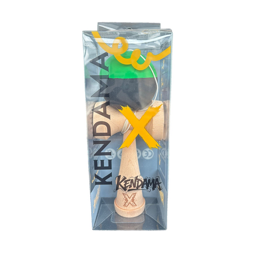 Kendama X Originala Berbis – Jucarie Interactiva din Lemn, 18 cm, Joc de Indemanare pentru Copii si Adulti, Model Bicolor Verde-Negru