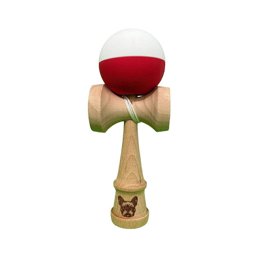 Kendama X Originala Berbis – Jucarie Interactiva profesionala din Lemn, 18 cm, Joc de Indemanare pentru Copii si Adulti, Model Bicolor Alb-Rosu