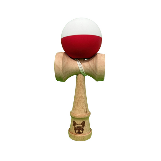 Kendama X Originala Berbis – Jucarie Interactiva profesionala din Lemn, 18 cm, Joc de Indemanare pentru Copii si Adulti, Model Bicolor Alb-Rosu
