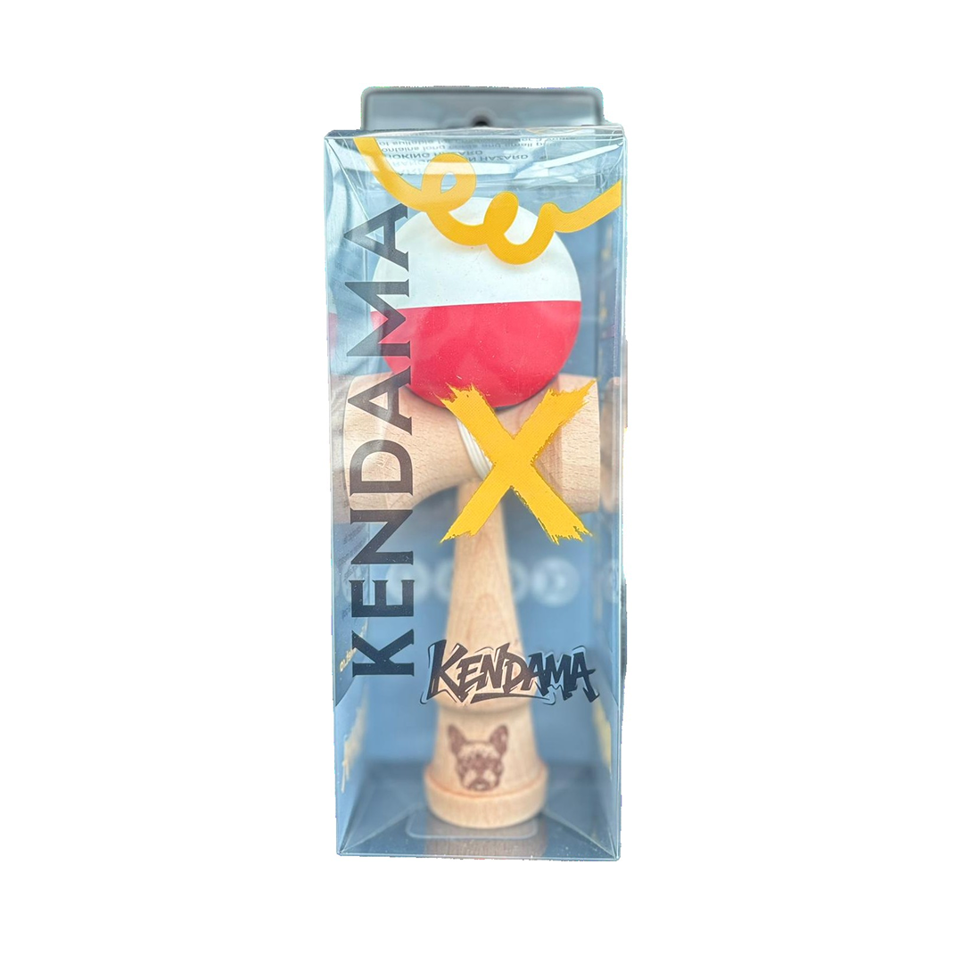 Kendama X Originala Berbis – Jucarie Interactiva profesionala din Lemn, 18 cm, Joc de Indemanare pentru Copii si Adulti, Model Bicolor Alb-Rosu