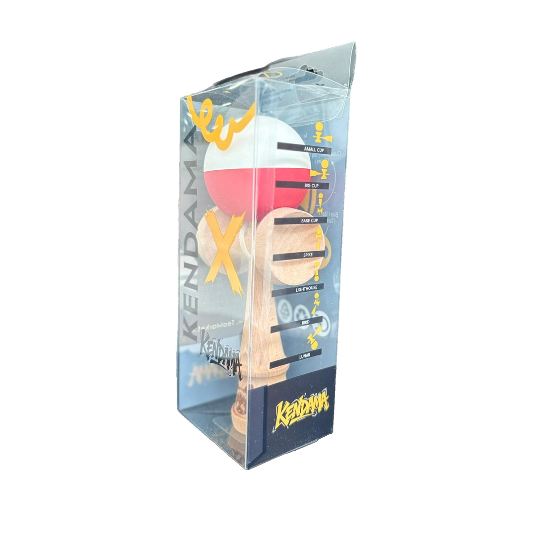 Kendama X Originala Berbis – Jucarie Interactiva profesionala din Lemn, 18 cm, Joc de Indemanare pentru Copii si Adulti, Model Bicolor Alb-Rosu