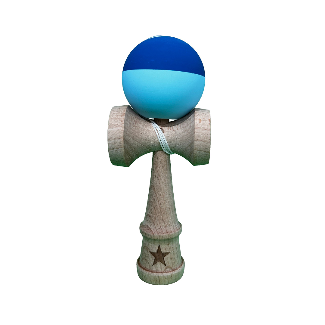 Kendama X Originala Berbis – Jucarie Interactiva din Lemn, 18 cm, Joc de Indemanare pentru Copii si Adulti, Model Bicolor Albastru Inchis-Bleu