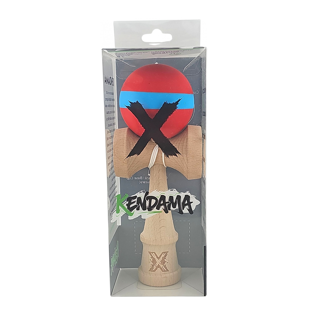 Kendama X Originala Rubber Grip Berbis - Profesionala - Jucarie Interactiva din Lemn, 18 cm, Joc de Indemanare pentru Copii si Adulti, Model Bicolor Rosu-Albastru