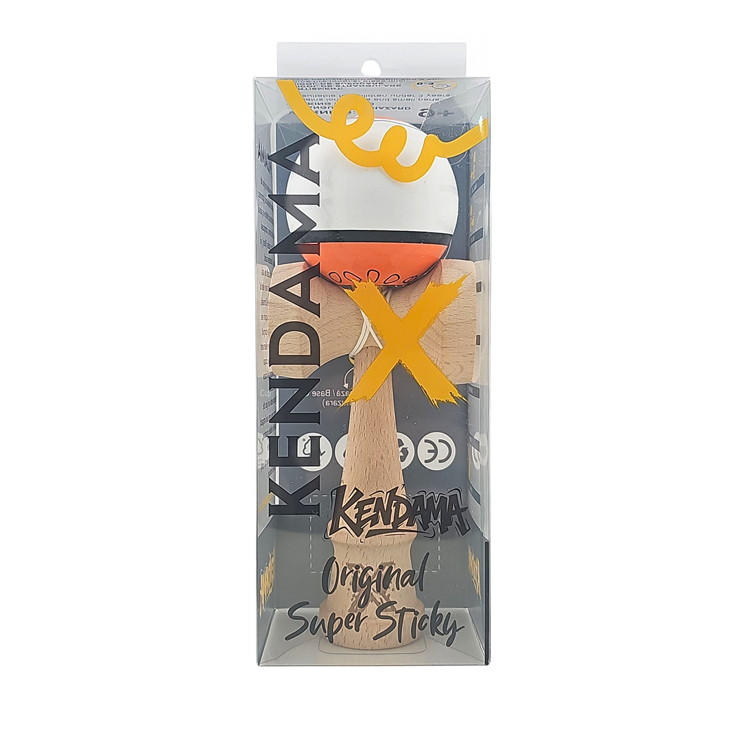 Kendama X Originala Super Sticky Berbis – Jucarie Interactiva din Lemn, 18 cm, Joc de Indemanare pentru Copii si Adulti, Multicolor Alb-Negru-Portocaliu Cu Model