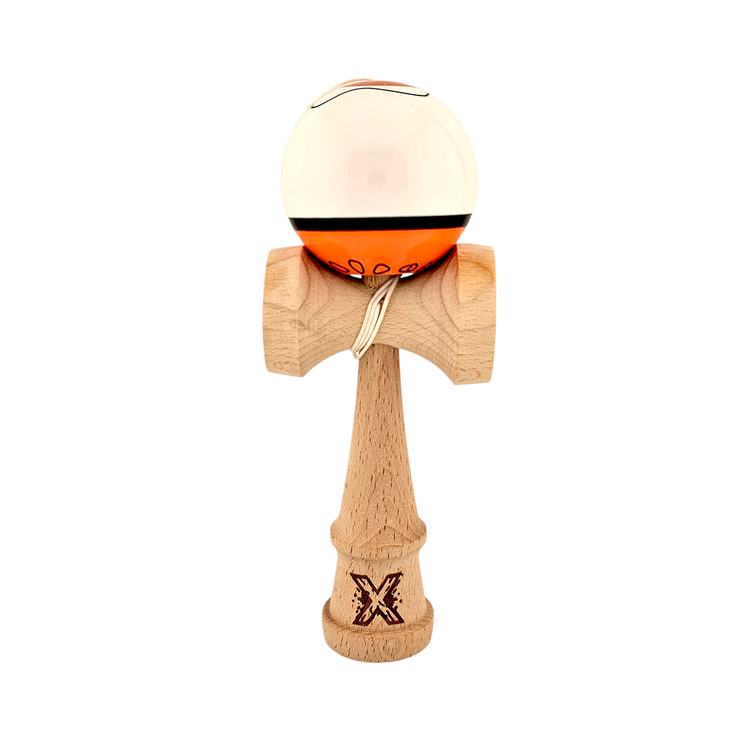 Kendama X Originala Super Sticky Berbis – Jucarie Interactiva din Lemn, 18 cm, Joc de Indemanare pentru Copii si Adulti, Multicolor Alb-Negru-Portocaliu Cu Model