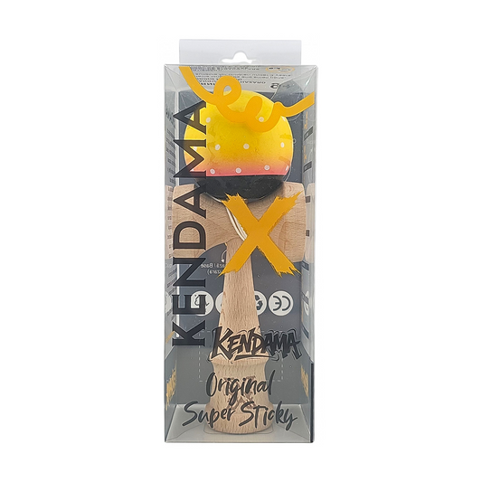 Kendama X Originala Super Sticky Berbis – Jucarie Interactiva din Lemn, 18 cm, Joc de Indemanare pentru Copii si Adulti, Multicolor Galben-Roz-Negru Cu Model