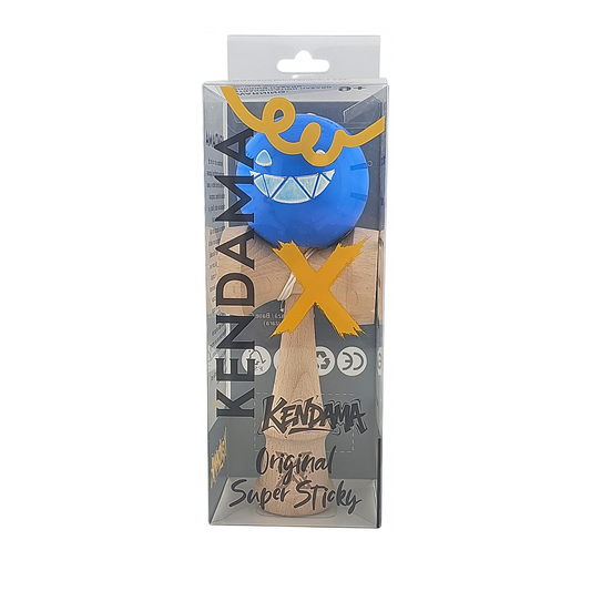 Kendama X Originala Super Sticky Berbis – Jucarie Interactiva din Lemn, 18 cm, Joc de Indemanare pentru Copii si Adulti, Model Albastru