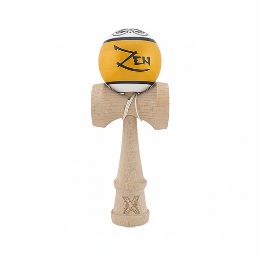 Kendama X Originala Super Sticky Berbis - Zen – Jucarie Interactiva din Lemn, 18 cm, Joc de Indemanare pentru Copii si Adulti, Multicolor Alb-Negru-Auriu Cu Model