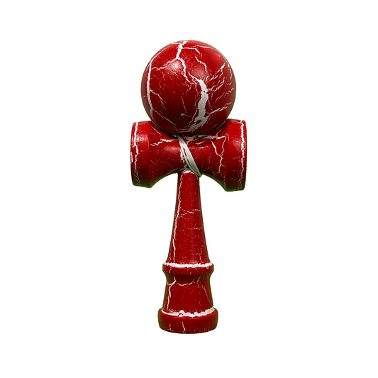 Kendama Originala Berbis – Jucarie Interactiva din Lemn, 18 cm, Joc de Indemanare pentru Copii si Adulti, Model Cracked Rosu-Alb