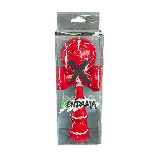 Kendama Originala Berbis – Jucarie Interactiva din Lemn, 18 cm, Joc de Indemanare pentru Copii si Adulti, Model Cracked Rosu-Alb