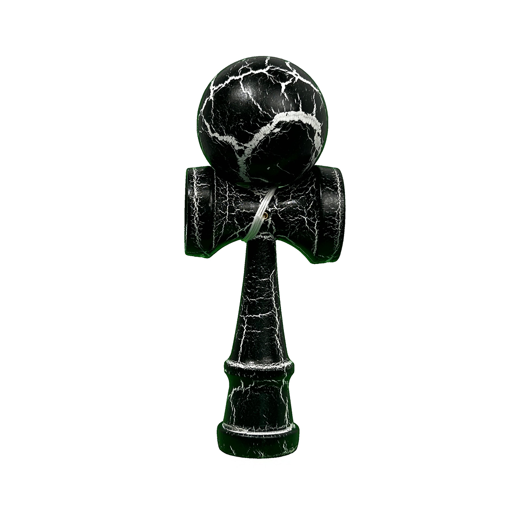 Kendama X Originala Berbis – Jucarie Interactiva din Lemn, 18 cm, Joc de Indemanare pentru Copii si Adulti, Model Cracked Negru-Alb