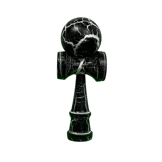 Kendama X Originala Berbis – Jucarie Interactiva din Lemn, 18 cm, Joc de Indemanare pentru Copii si Adulti, Model Cracked Negru-Alb