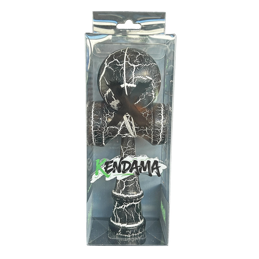Kendama X Originala Berbis – Jucarie Interactiva din Lemn, 18 cm, Joc de Indemanare pentru Copii si Adulti, Model Cracked Negru-Alb