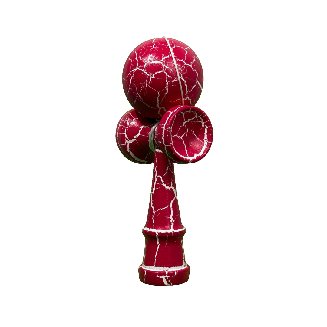 Kendama X Originala Berbis – Jucarie Interactiva din Lemn, 18 cm, Joc de Indemanare pentru Copii si Adulti, Model Cracked Roz-Alb