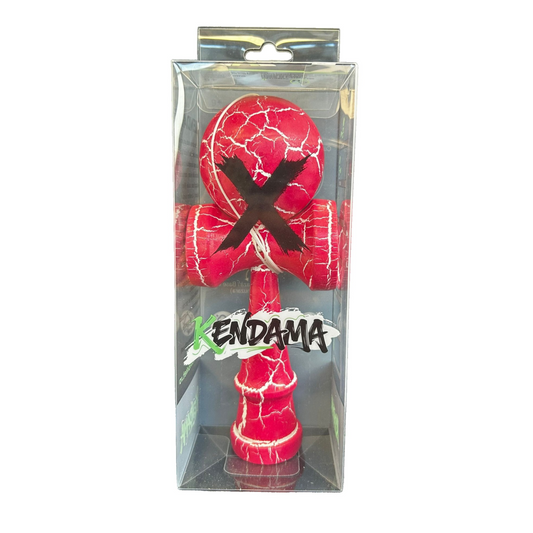 Kendama X Originala Berbis – Jucarie Interactiva din Lemn, 18 cm, Joc de Indemanare pentru Copii si Adulti, Model Cracked Roz-Alb