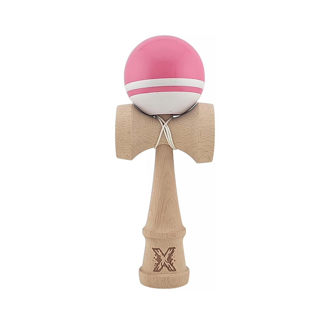 Kendama X Originala Super Sticky Berbis – Jucarie Interactiva din Lemn, 18 cm, Joc de Indemanare pentru Copii si Adulti, Model Bicolor Roz-Alb