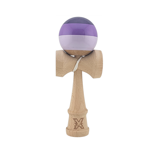 Kendama X Originala Super Sticky Berbis – Jucarie Interactiva din Lemn, 18 cm, Joc de Indemanare pentru Copii si Adulti, Multicolor Purpuriu-Mov-Lila in Dungi
