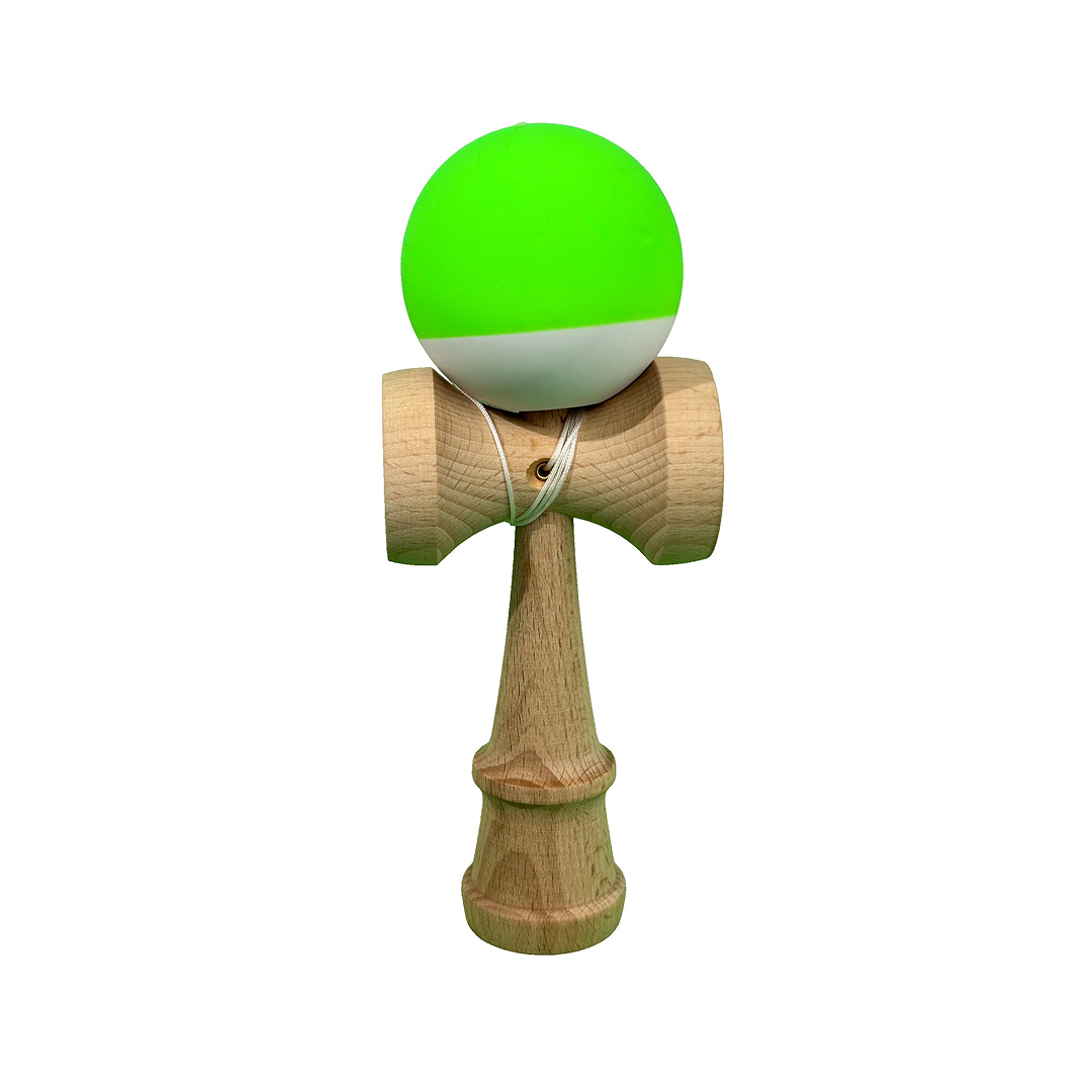Kendama X Originala Super Sticky Berbis – Jucarie Interactiva din Lemn, 18 cm, Joc de Indemanare pentru Copii si Adulti, Model Bicolor Verde-Alb