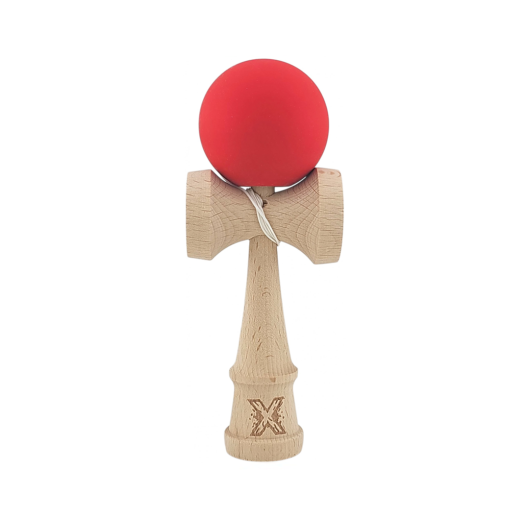 Kendama X Originala Rubber Grip Berbis - Profesionala - Jucarie Interactiva din Lemn, 18 cm, Joc de Indemanare pentru Copii si Adulti, Model Rosu