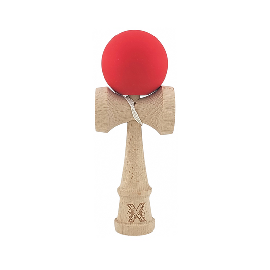 Kendama X Originala Rubber Grip Berbis - Profesionala - Jucarie Interactiva din Lemn, 18 cm, Joc de Indemanare pentru Copii si Adulti, Model Rosu