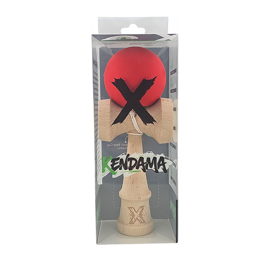 Kendama X Originala Rubber Grip Berbis - Profesionala - Jucarie Interactiva din Lemn, 18 cm, Joc de Indemanare pentru Copii si Adulti, Model Rosu