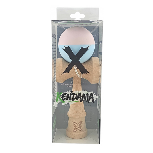 Kendama X Originala Rubber Grip Berbis - Profesionala - Jucarie Interactiva din Lemn, 18 cm, Joc de Indemanare pentru Copii si Adulti, Model Bicolor Roz-Albastru