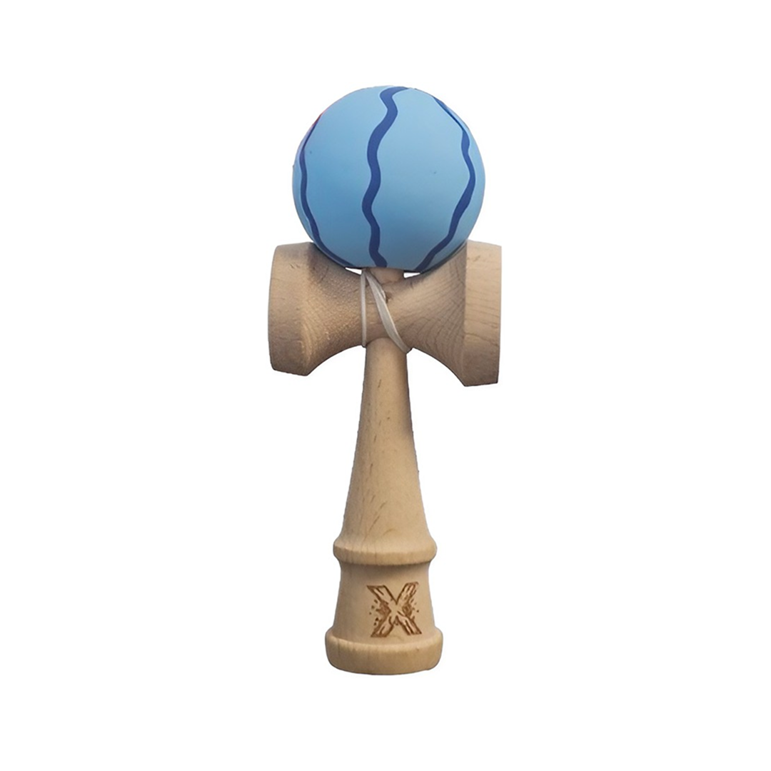 Kendama X Originala Rubber Grip Berbis - Profesionala - Jucarie Interactiva din Lemn, 18 cm, Joc de Indemanare pentru Copii si Adulti, Model Albastru Deschis