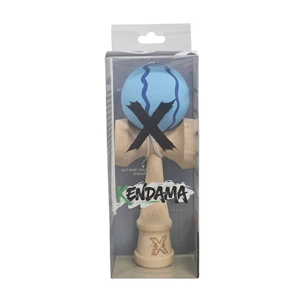Kendama X Originala Rubber Grip Berbis - Profesionala - Jucarie Interactiva din Lemn, 18 cm, Joc de Indemanare pentru Copii si Adulti, Model Albastru Deschis