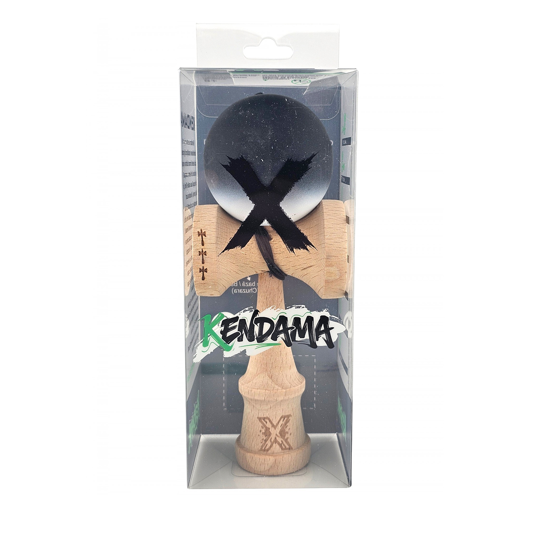 Kendama X Originala - Cupe Mari - Profesionala - Rubber Grip - Jucarie Interactiva din Lemn, 18 cm, Joc de Indemanare pentru Copii si Adulti, Model Negru-Alb in Degrade