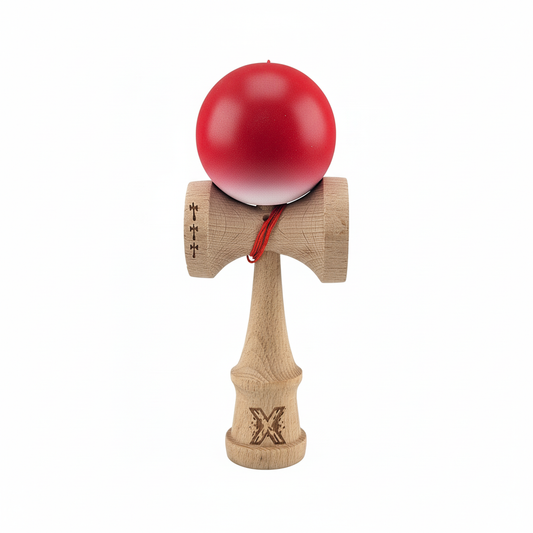 Kendama X Originala - Cupe Mari - Profesionala - Rubber Grip - Jucarie Interactiva din Lemn, 18 cm, Joc de Indemanare pentru Copii si Adulti, Model Rosu-Alb in Degrade