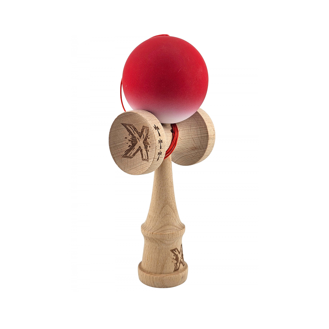 Kendama X Originala - Cupe Mari - Profesionala - Rubber Grip - Jucarie Interactiva din Lemn, 18 cm, Joc de Indemanare pentru Copii si Adulti, Model Rosu-Alb in Degrade