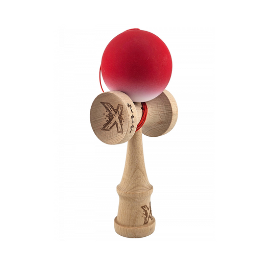 Kendama X Originala - Cupe Mari - Profesionala - Rubber Grip - Jucarie Interactiva din Lemn, 18 cm, Joc de Indemanare pentru Copii si Adulti, Model Rosu-Alb in Degrade