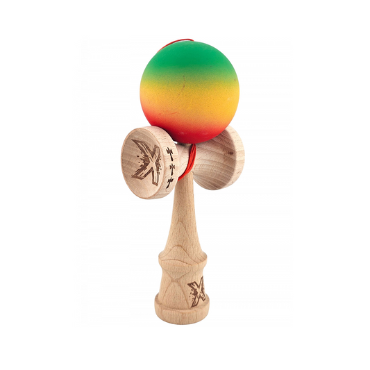 Kendama X Originala - Cupe Mari - Profesionala - Rubber Grip - Jucarie Interactiva din Lemn, 18 cm, Joc de Indemanare pentru Copii si Adulti, Model Verde-Galben-Rosu in Degrade