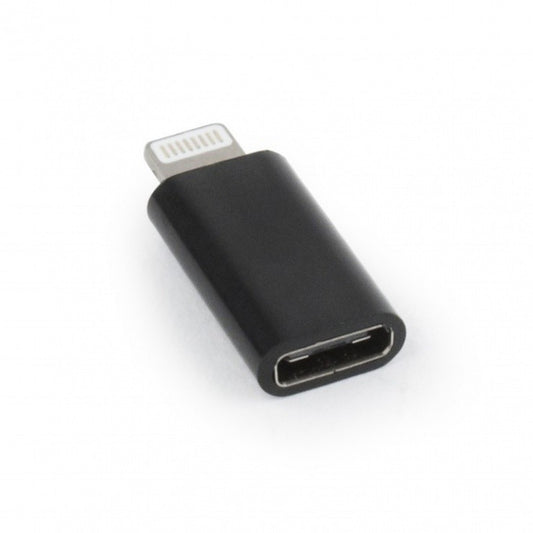 Adaptor USB-C Mama la Lightning Tata, Convertor Date si Incarcare pentru iPhone, Carcasa Metalica cu Agatatoare Breloc, Negru