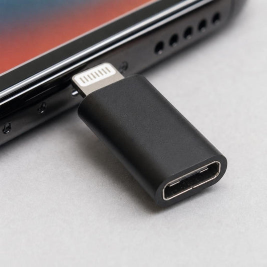 Adaptor USB-C Mama la Lightning Tata, Convertor Date si Incarcare pentru iPhone, Carcasa Metalica cu Agatatoare Breloc, Negru