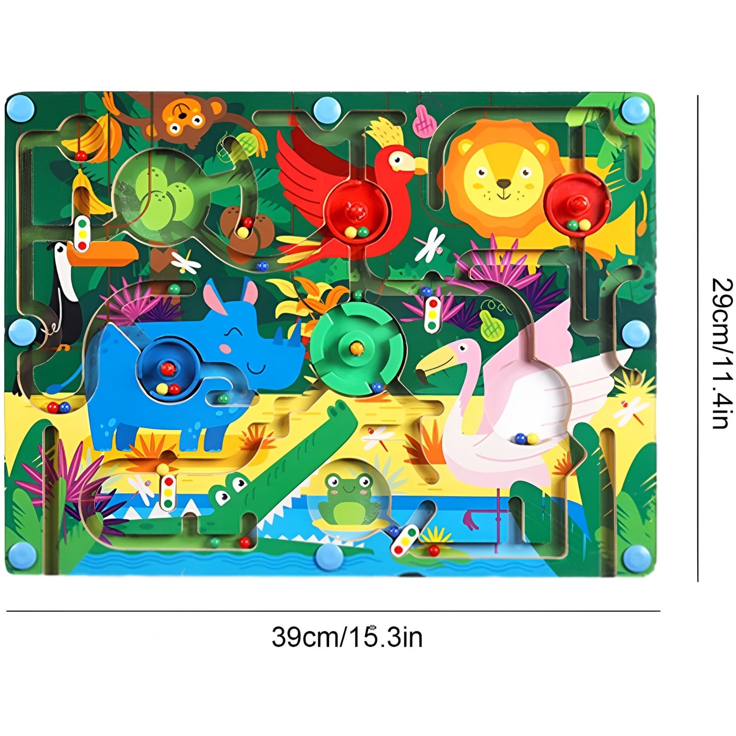 Joc Montessori de Sortare Culori, Berbis, Creion Magnetic, Tip Labirint Ilustrat, din Lemn, Model Animale Salbatice, 39x29x1.5 cm