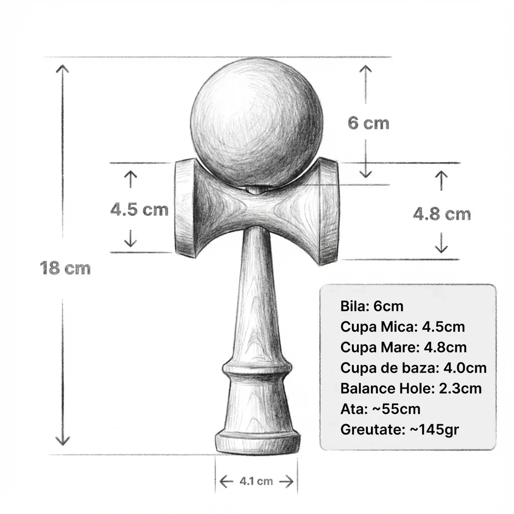Kendama X Originala, Model V3 Albastru Inchis / Rosu, Profesionala, Cupe Mari King Size, Rubber Grip, Gaura in Baza, Rulment, Ata 62cm