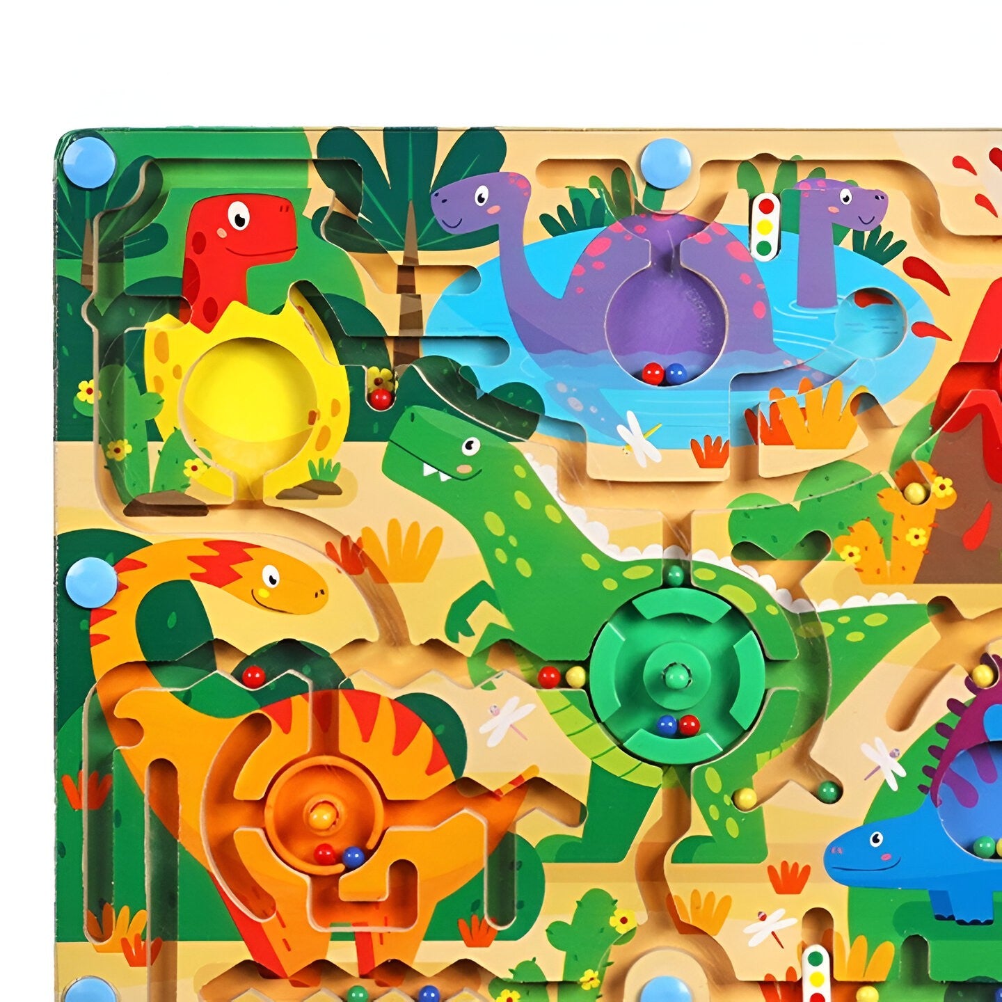 Joc de Sortare Culori din Lemn Montessori, Berbis, Model Dinozauri, Creion Magnetic, Tip Labirint Ilustrat, 39x29x1.5 cm