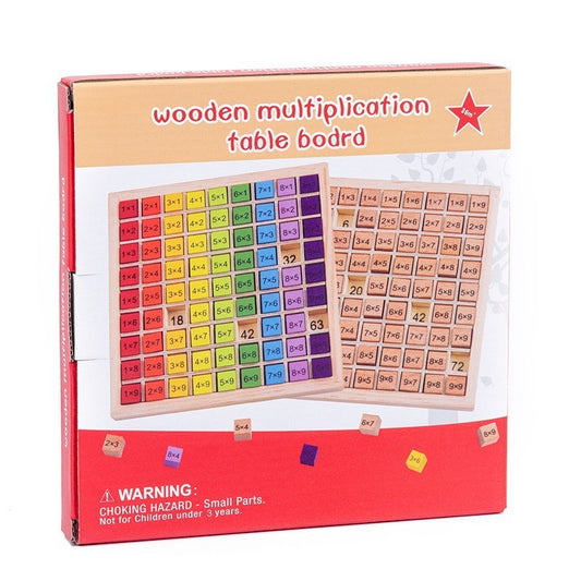 Tabla Inmultirii din Lemn Montessori, Berbis, Blocuri, Tabel de Multiplicare pana la 9x9, Multicolor, 18x18x1.5 cm