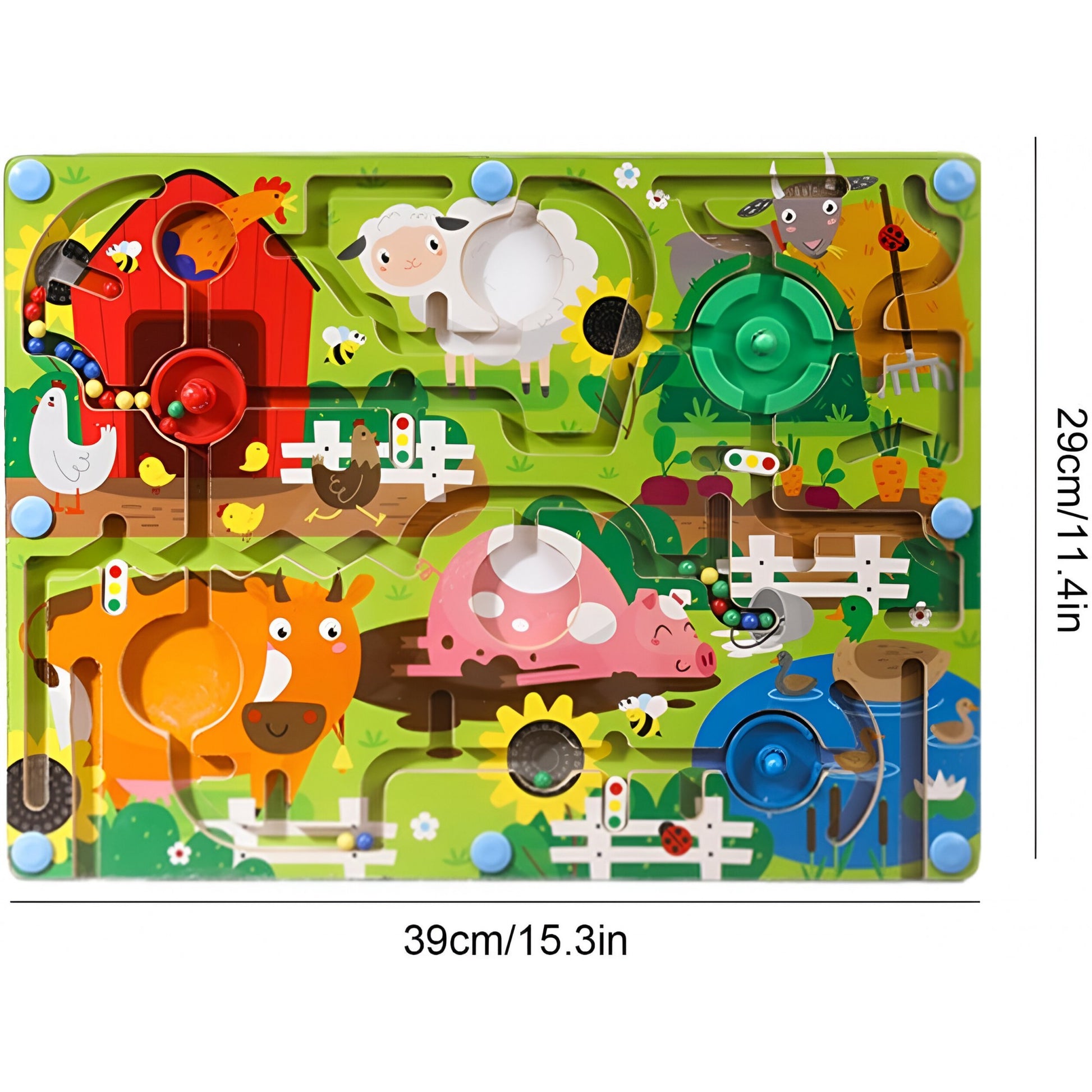 Joc de Sortare Culori din Lemn Montessori, Berbis, Model Ferma, Creion Magnetic, Tip Labirint Ilustrat, 39x29x1.5 cm