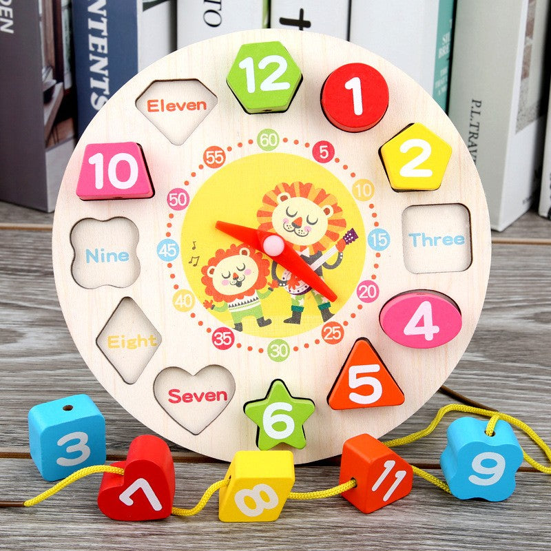 Jucarie Educativa din Lemn, Tip Montessori, Berbis, Model Ceas Leu, + 36 Luni, 12 Piese, 17 cm, Multicolor