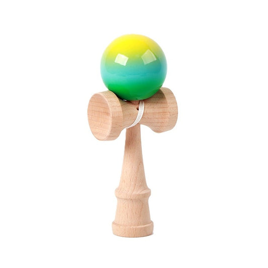 Kendama X Berbis – Jucarie Interactiva din Lemn, 18 cm, Joc de Indemanare pentru Copii si Adulti, Model Galben-Albastru-Verde in Degrade