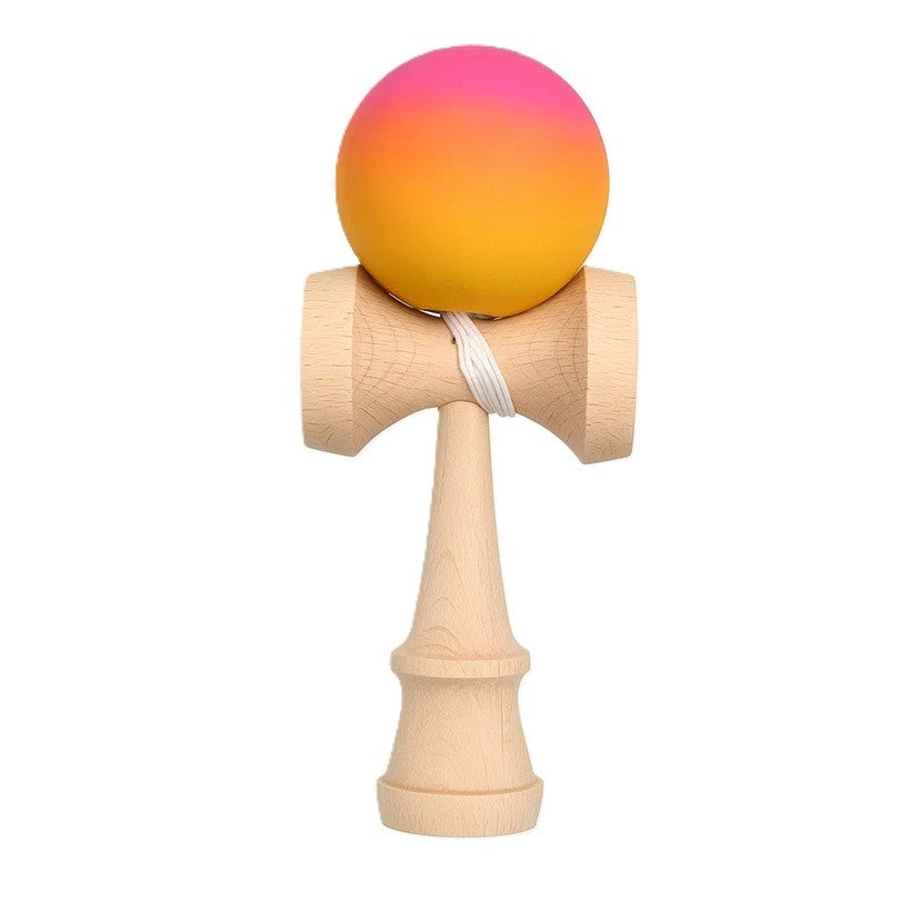 Kendama X Berbis – Jucarie Interactiva din Lemn, 18 cm, Joc de Indemanare pentru Copii si Adulti, Model Roz-Portocaliu-Galben in Degrade